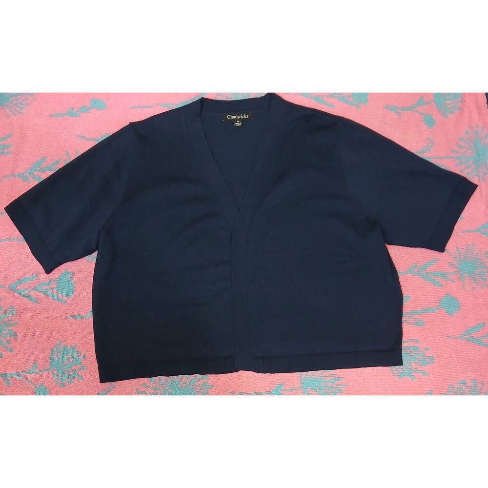 Chadwicks womens 2xl cardigan sweater cotton navy blue cropped all seasons wear